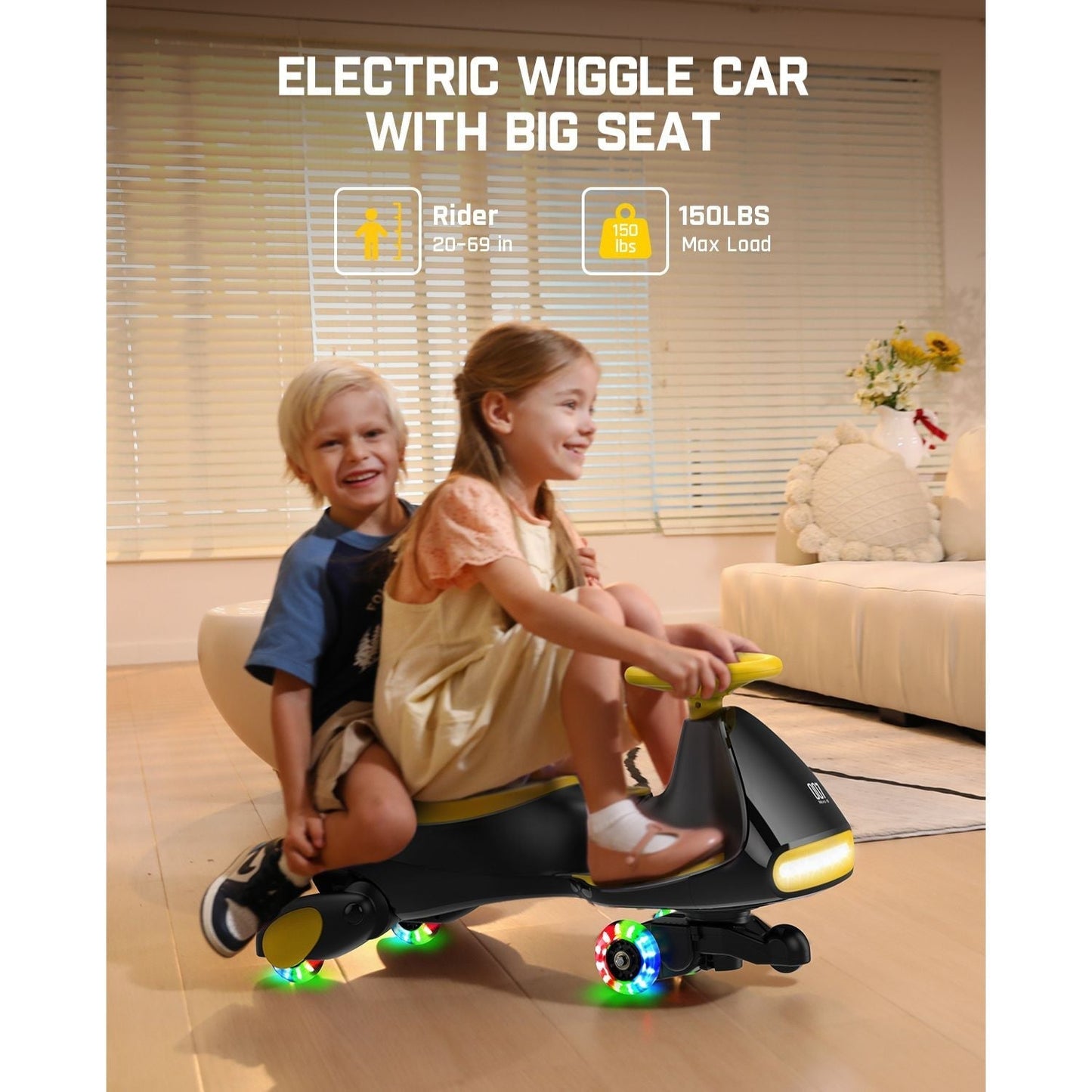 FanttikRide N7 Classic Electric Wiggle Car with Pedal, 6V Rechargeable Battery, 2 in 1 Swing Car, 2 Speed Ride On Toy, Anti-Rollover, Flashing Wheels, Bluetooth, Wiggle Car for 3 Years+, 150 Lbs