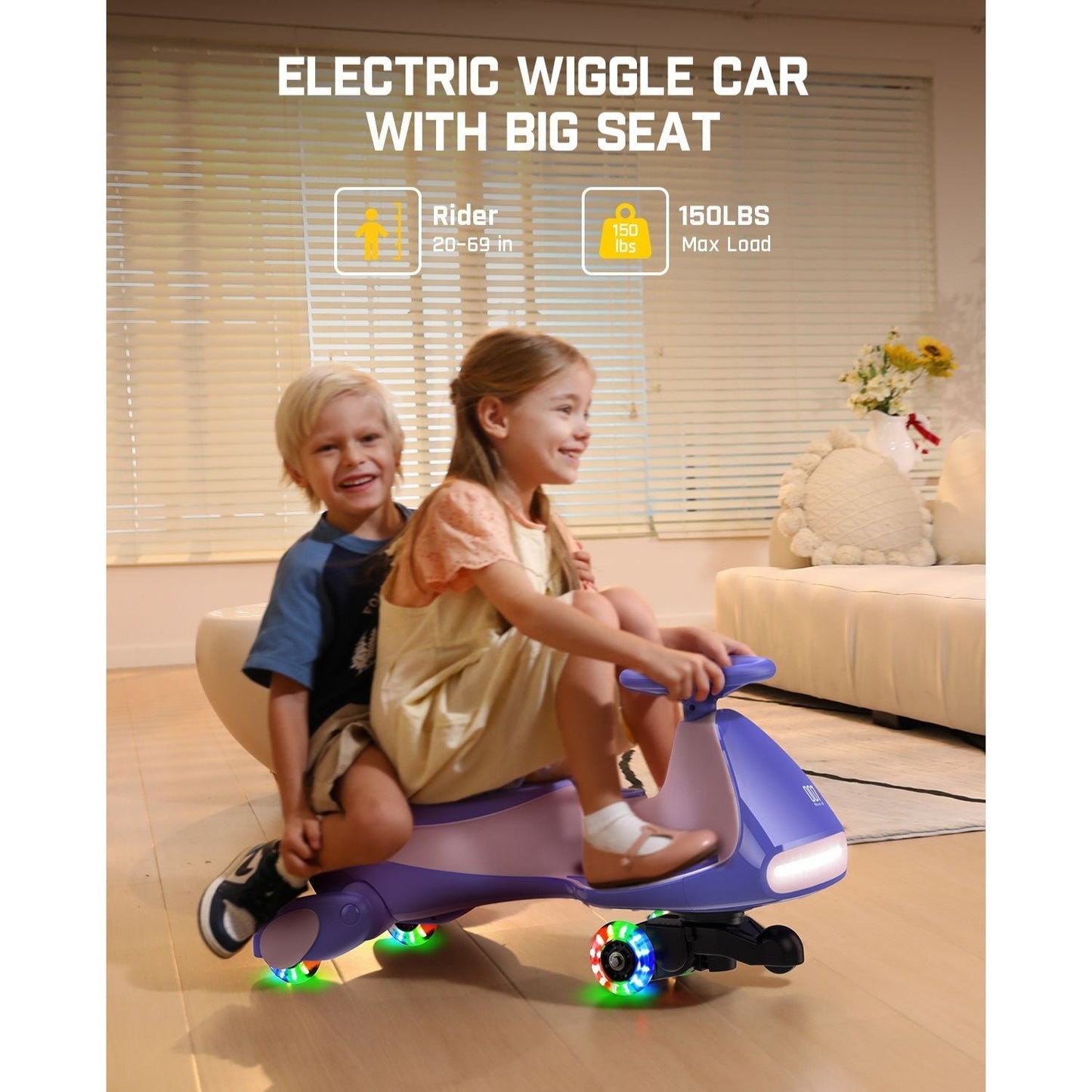 FanttikRide N7 Classic Electric Wiggle Car with Pedal, 6V Rechargeable Battery, 2 in 1 Swing Car, 2 Speed Ride On Toy, Anti-Rollover, Flashing Wheels, Bluetooth, Wiggle Car for 3 Years+, 150 Lbs